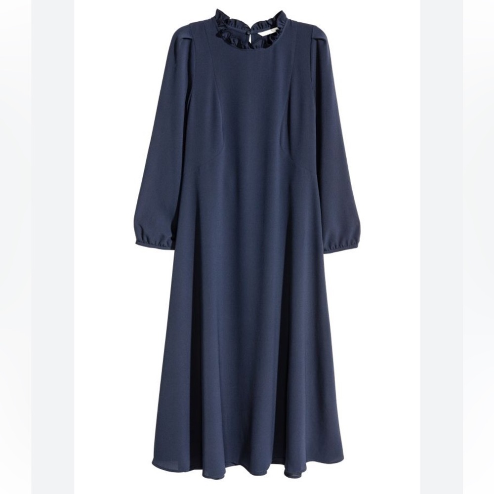 H&M Navy blue chiffon material midi dress.